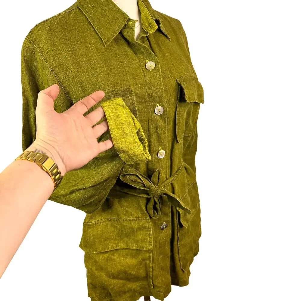Nolt Milano Womens Jacket safari utility coat Linen  Size green color - Picture 4 of 8